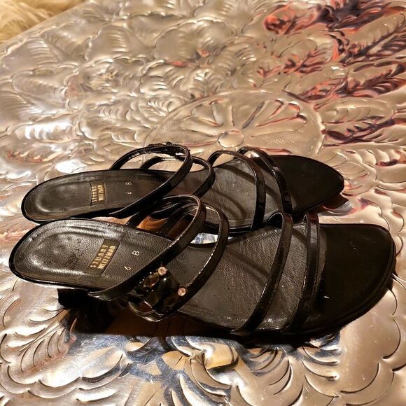 Stuart Weitzman size 6 b, blackw/ jewelry the side of each sandal, really pretty - Picture 3 of 6